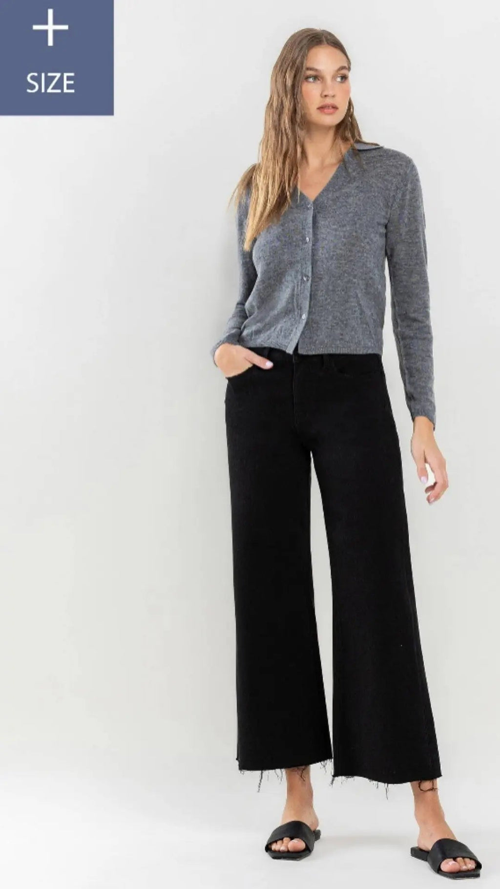 PLUS HIGH RISE RAW HEM CROP LEG JEANS