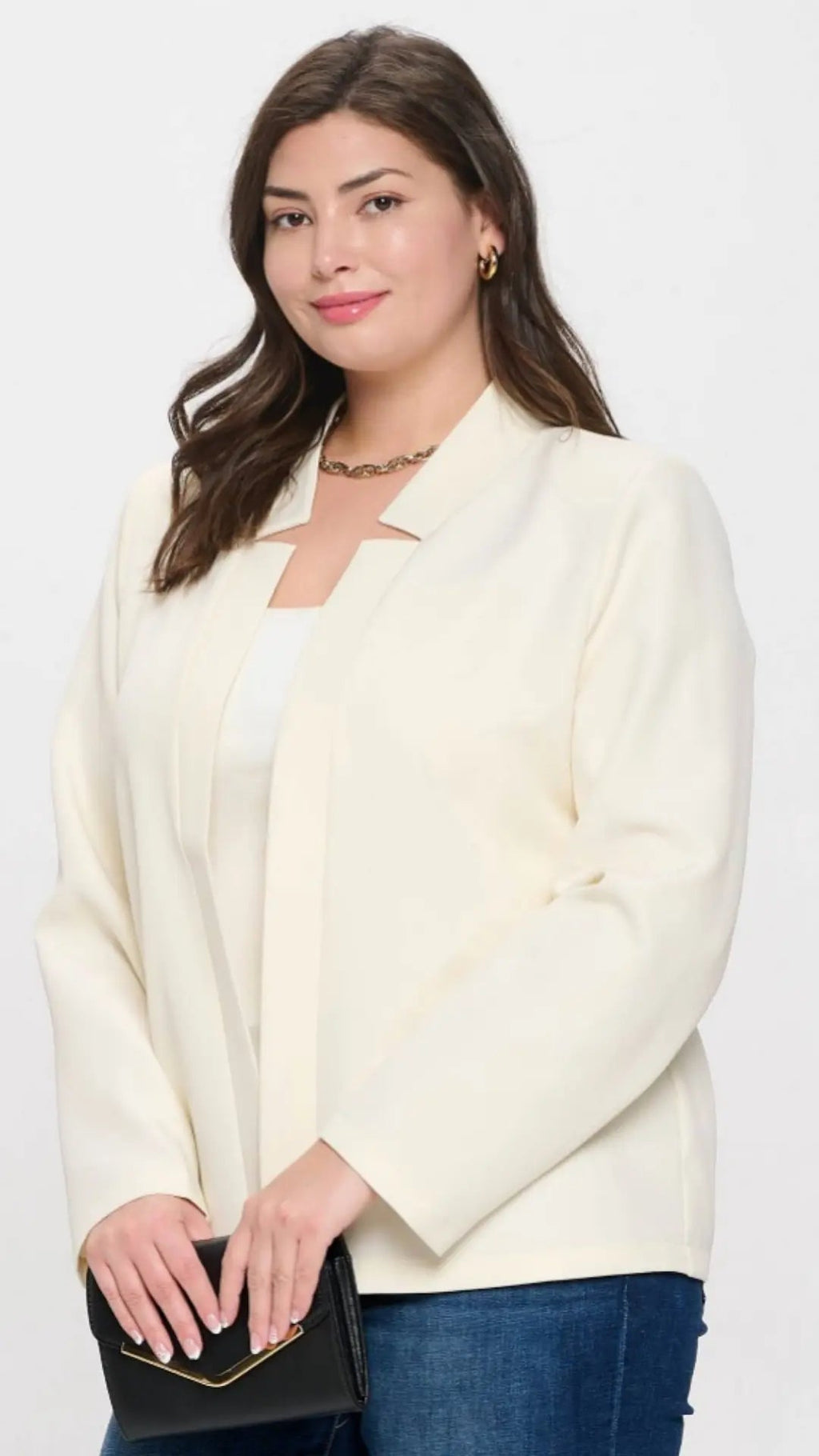 PLUS NOTCH COLLAR LONG SLEEVE BLAZER
