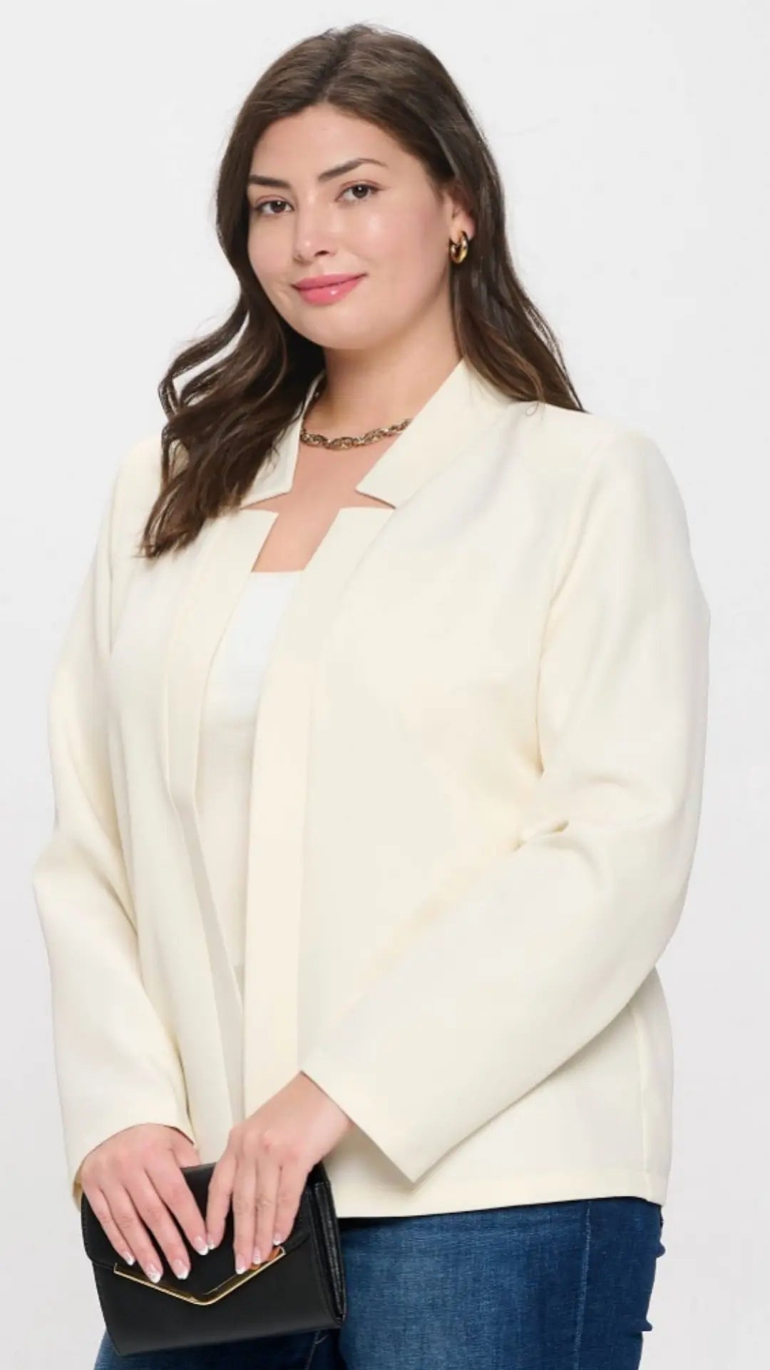 PLUS NOTCH COLLAR LONG SLEEVE BLAZER