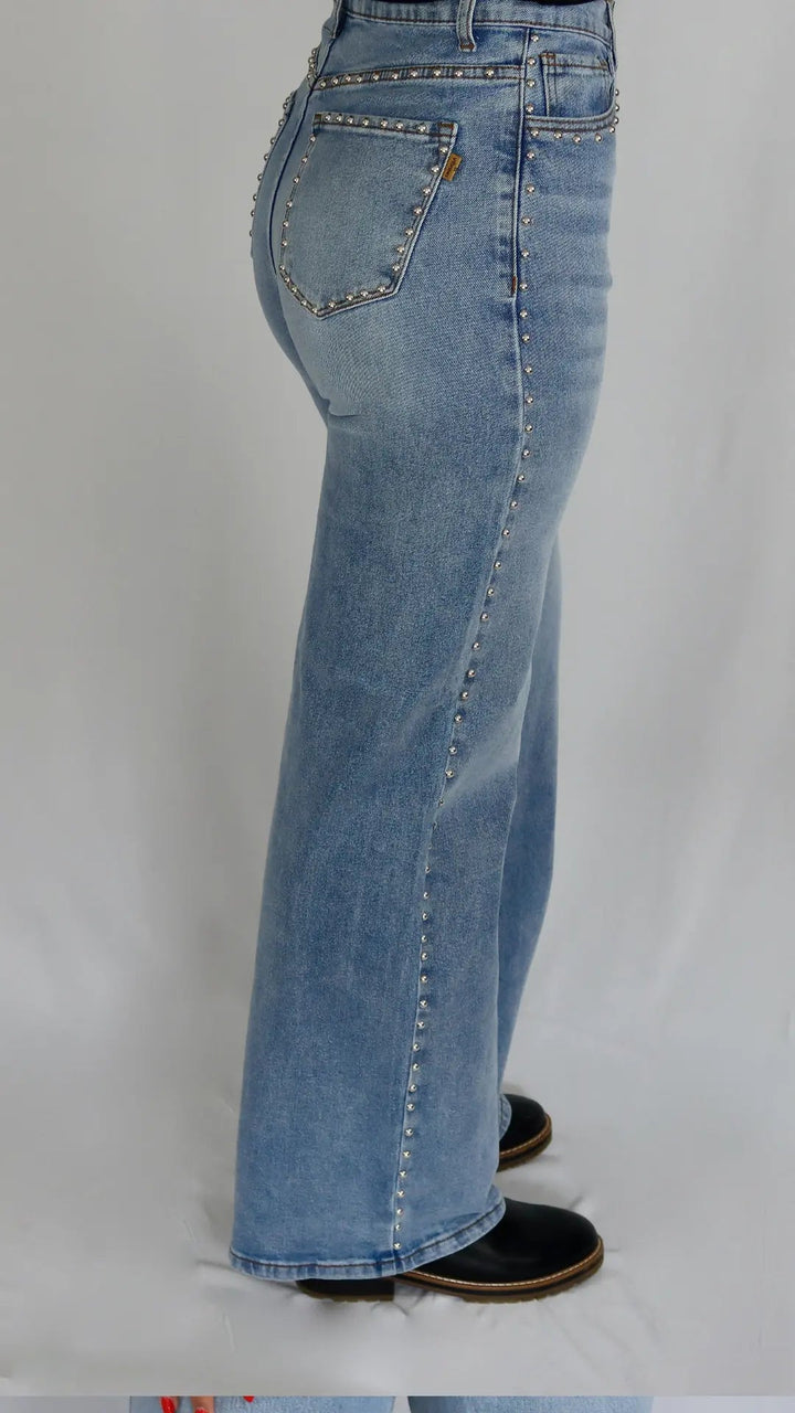 Star Studded Wide-Leg Jeans